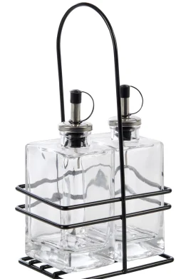 Bistro Aceitera Y Vinagrera En Soporte Negro, Transparente