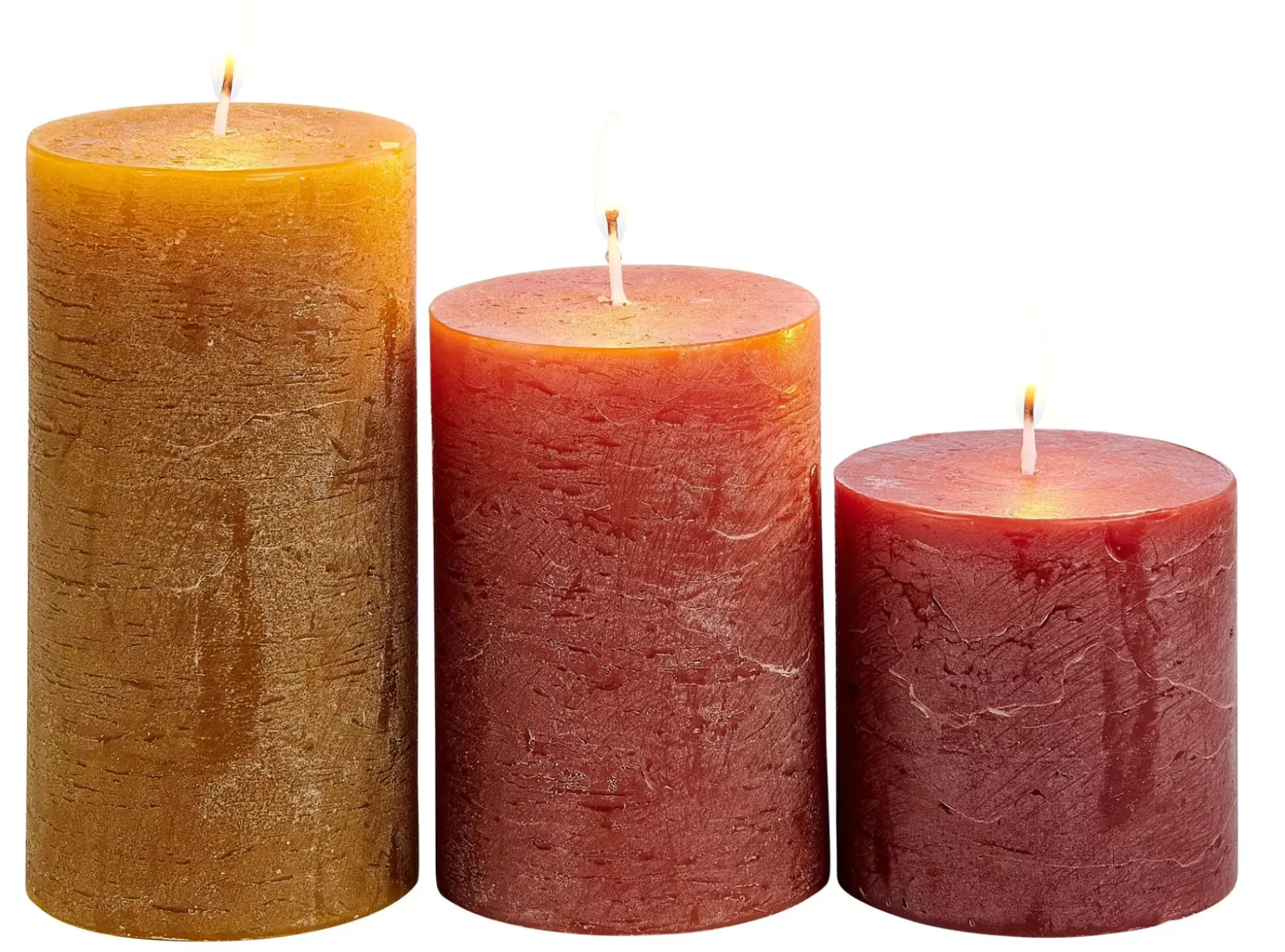 Rustic Velas Juego De 3 Marron, Rojo, Verde